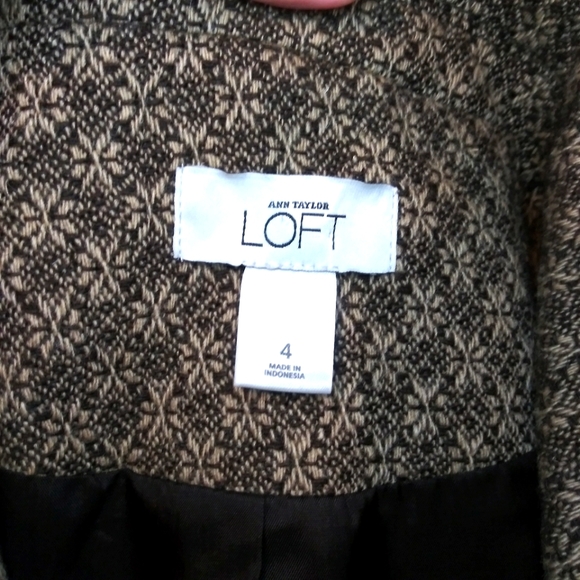 LOFT Retro 1950's Style Brown & Taupe Wool Blend Floral Tweed 3/4 Sleeve Jacket - Picture 7 of 9